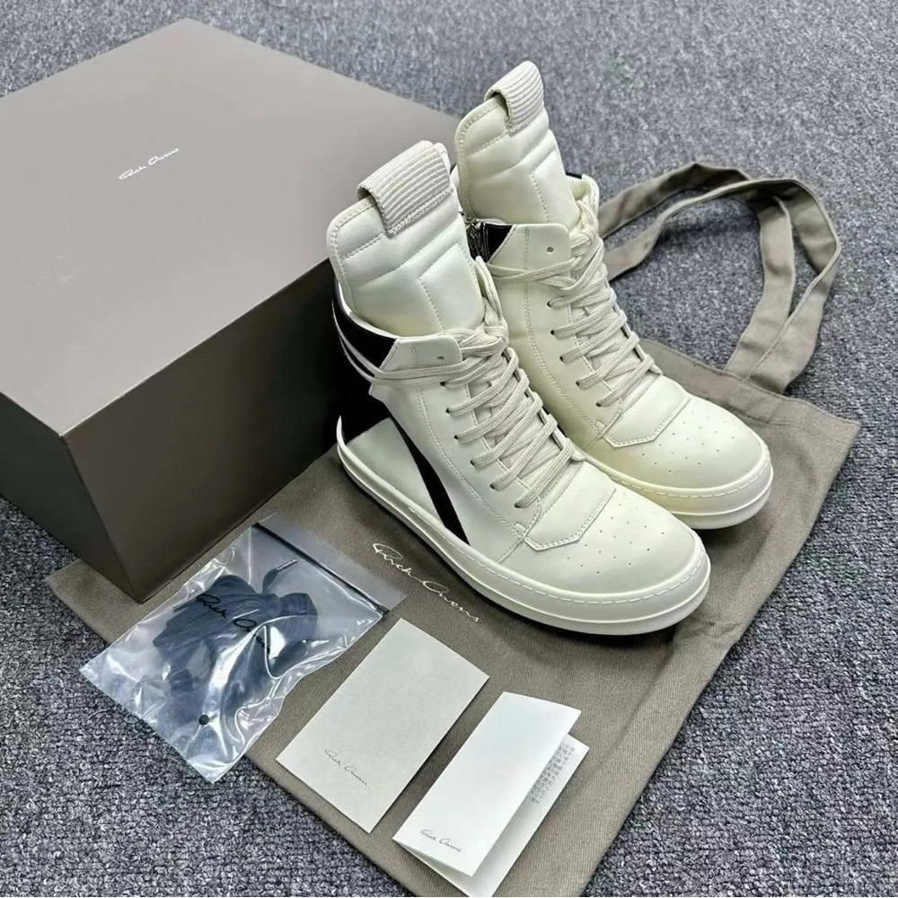 Cream High-Top Sneakers with Black Detail